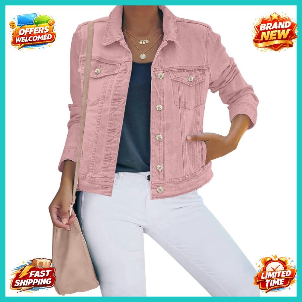 Stretch Fitted Denim Jacket With Button Down Long… - image 1